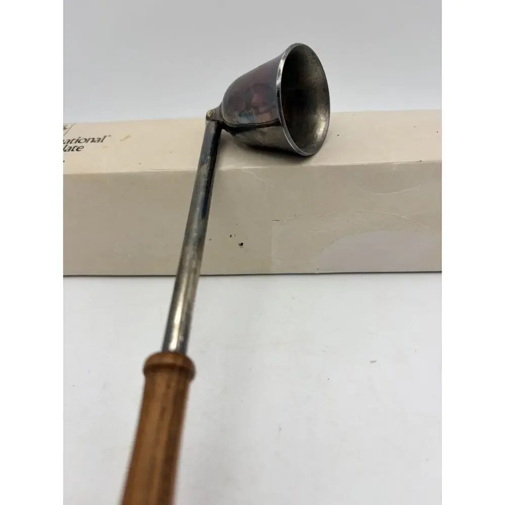 VTG SilverPlated Candle Snuffer Wooden Handled International Silver Co.
